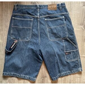 Vintage Y2K Brooklyn Express Dark Wash Carpenter Jean Shorts Jorts Size 42 Hip